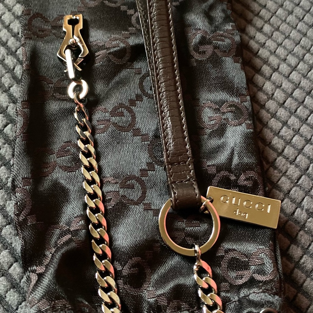 Stainless steel Gucci Dog leash w/ leather hand strap